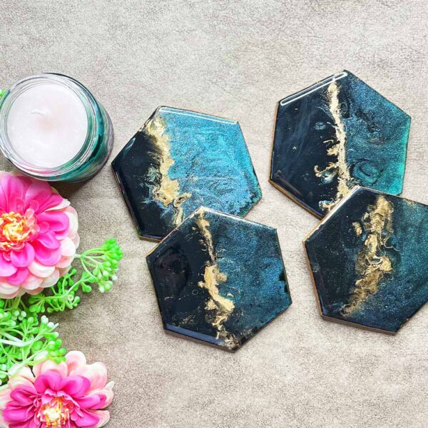 Hexagon Galaxy Design Resin Coaster Set of 2